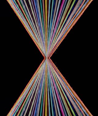 Converging Rainbow Colored Threads on dark background clipart