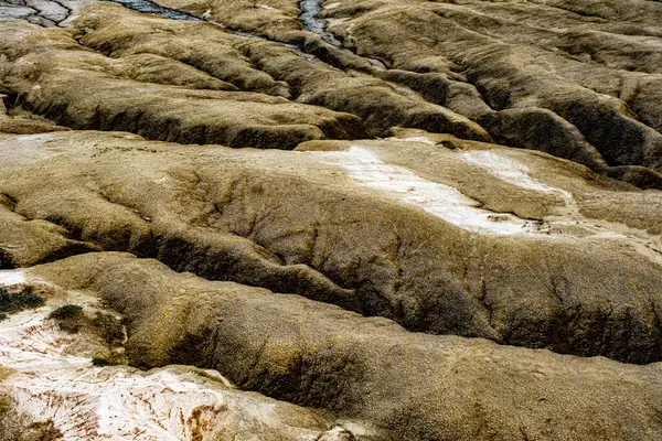 Romanya 'nın Buzau County kentindeki Muddy Vulcanos' ta kurumuş çamur. Ulusal bir dönüm noktası. Çamur volkanından çıkan gaz baloncukları. Paclele mici ve Paclele Mari