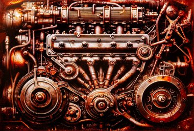 Steampunk mekanik motorun stili