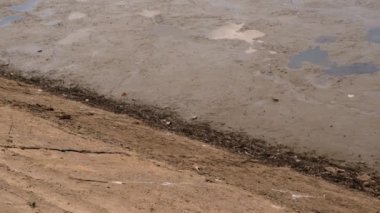 Kuru bir gölün dibinde küçük bir su akıntısı