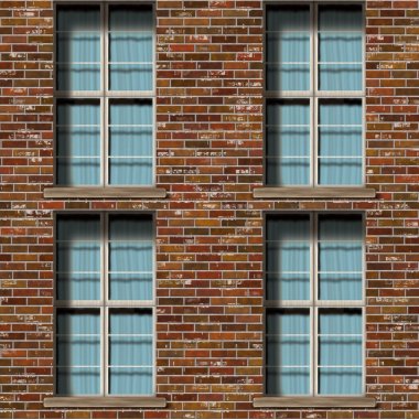 Pencereli tuğla duvar cephesi