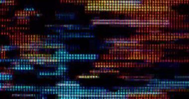 4K LED matris kırmızı, mavi ve yeşil alt piksellerin ekstrem makro görünümü, monitör veya TV ekranı. Renkli piksel dokusu soyut bir kalıp oluşturur.