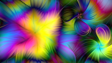 Hareket halindeki spektral renklerin patlaması, yaratıcılık ve hayal gücü, soyut fraktal çiçekler