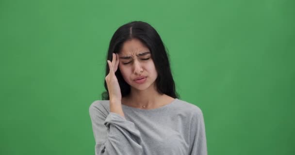 Frustrated Young Woman Suffering Unbearable Headache — Stock Video