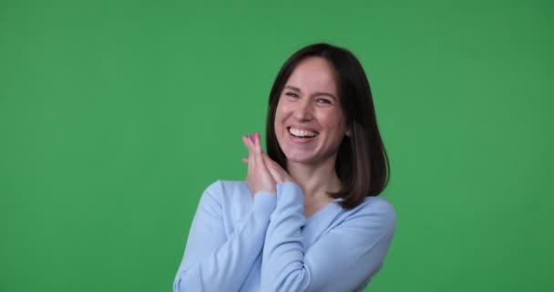 Woman Caucasian Ethnicity Seen Laughing Hysterically Chroma Key Background Her — Stock Video