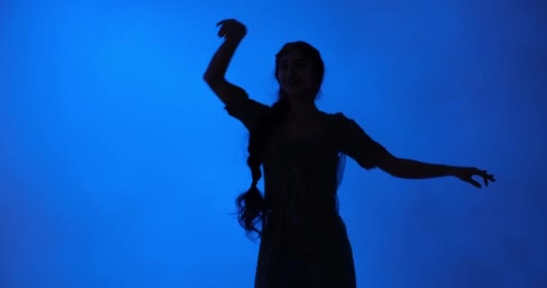 Movimenti Fluidi Aggraziati Giovane Ballerino Indiano Sua Silhouette Muove Con — Video Stock