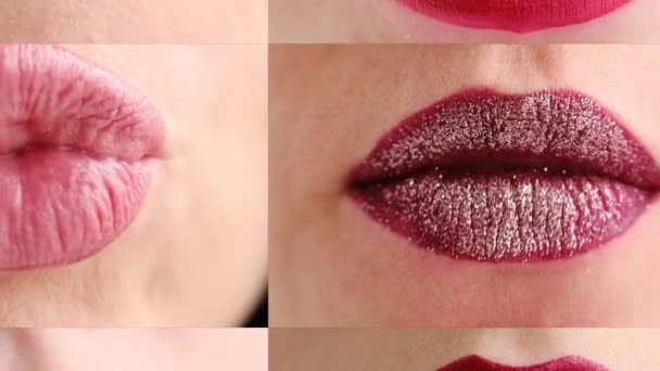 Κοντινά Πλάνα Από Όμορφα Βαμμένα Χείλη Στολισμένα Κραγιόν Gloss Ζήστε — Αρχείο Βίντεο