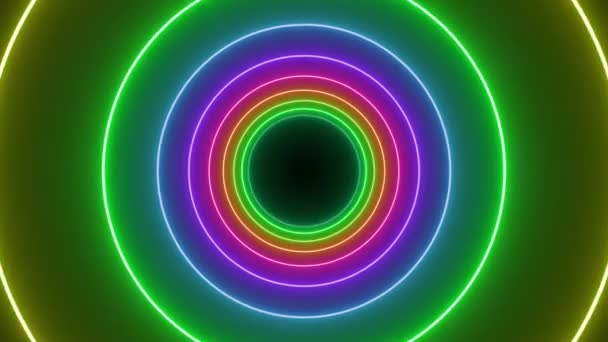 Tunnel Cerchi Colorati Espansione Cerchi Crescono Rapidamente Dimensioni Mentre Volano — Video Stock