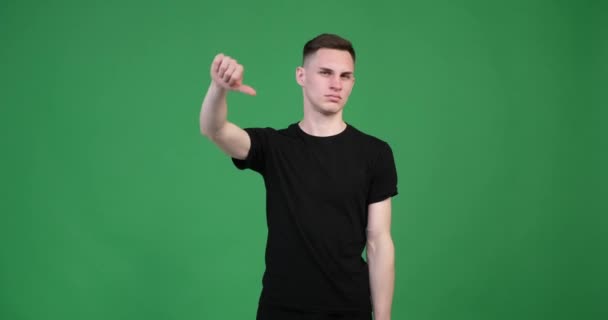 Vibrant Green Screen Backdrop Serious Looking Caucasian Man Expresses Disapproval — Stock Video