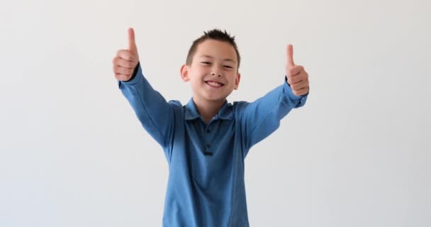 Asian Boy Lights Screen His Confident Gesture Clean White Background — Stock Video