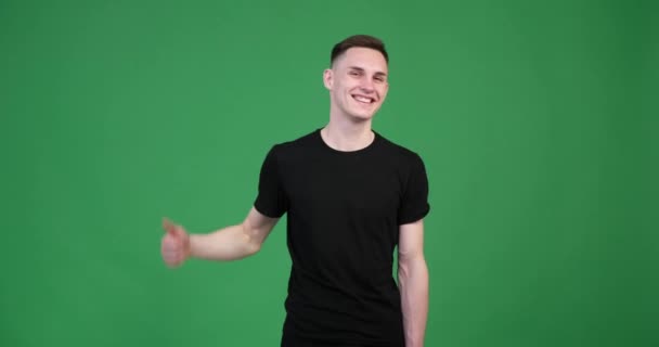 Caucasian Man Expresses His Satisfaction Thumbs Gesture His Face Radiates — Stock Video