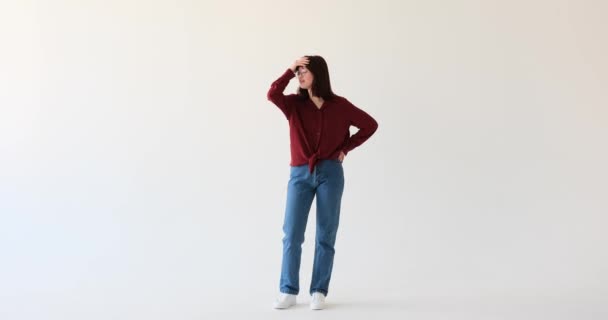 Disgruntled Caucasian Teenage Girl Expressing Her Frustration Facepalming White Background — Stock Video