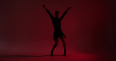Yetenekli bir Kafkas dansçısının silueti zarif bir şekilde çarpıcı bir kırmızı arka plana doğru hareket ediyor. Gölgelerle özetlenmiş dansları büyüleyici ve dramatik bir kompozisyon yaratıyor..