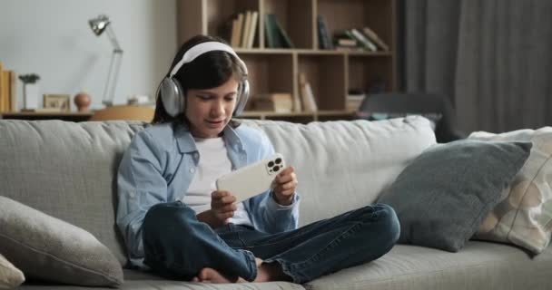 Best Efforts Schoolboy Wearing Headphones Experiences Defeat Video Game His — Stock Video