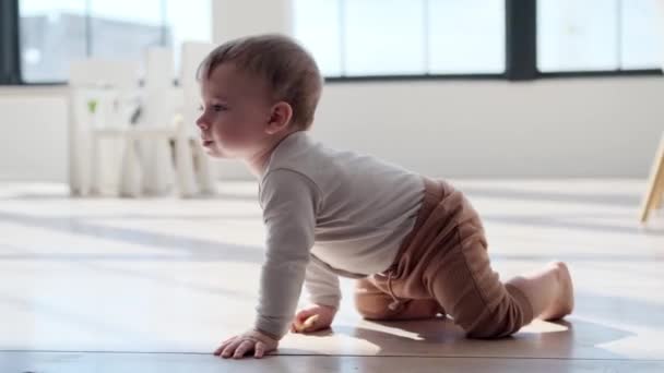 Neugieriges Kleines Kind Erkundet Fasziniert Das Haus Hände Berühren Jede — Stockvideo