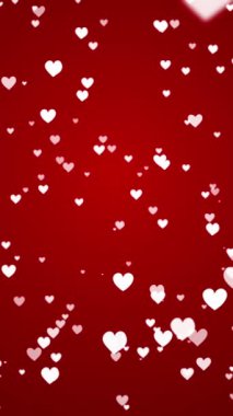 Beyaz kalpler, canlı kırmızı bir arkaplanda tuhaf bir şekilde çırpınırken. Bu büyüleyici video, tahmin edilemeyen hareketin büyüleyici dansında kalplerin kaleydoskopunu gösteriyor..