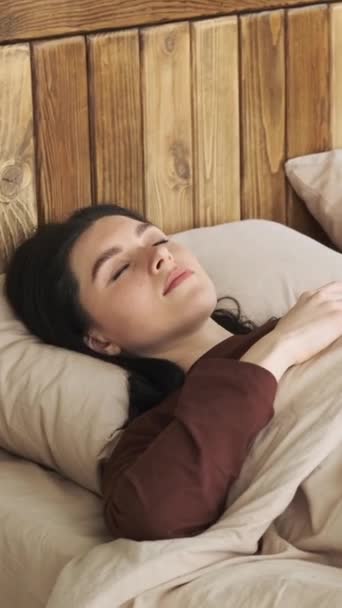 Sad Caucasian Woman Waking Morning Getting Upset Because Awaking Alone — Vídeo de Stock