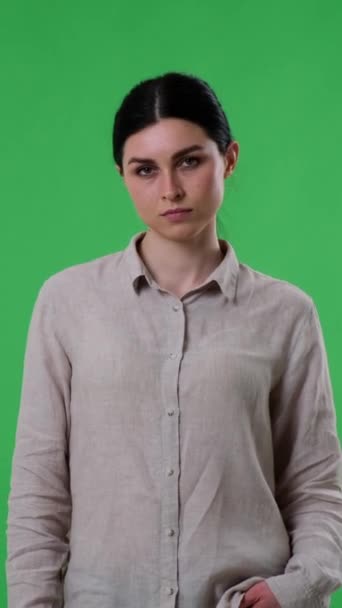 Stern Caucasian Woman Showing Thumbs Dislike Gesture Rejection Denial Green — Stock Video
