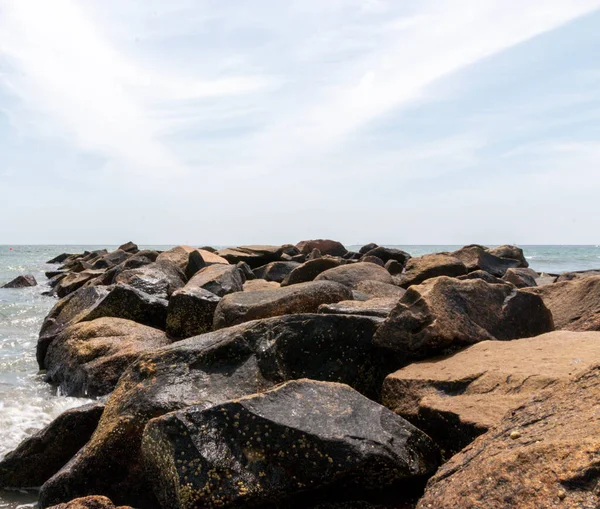 Narragansett Teki Kaya Iskelesi Rhode Island Üzerinde Kopya Uzayı Olan — Stok fotoğraf