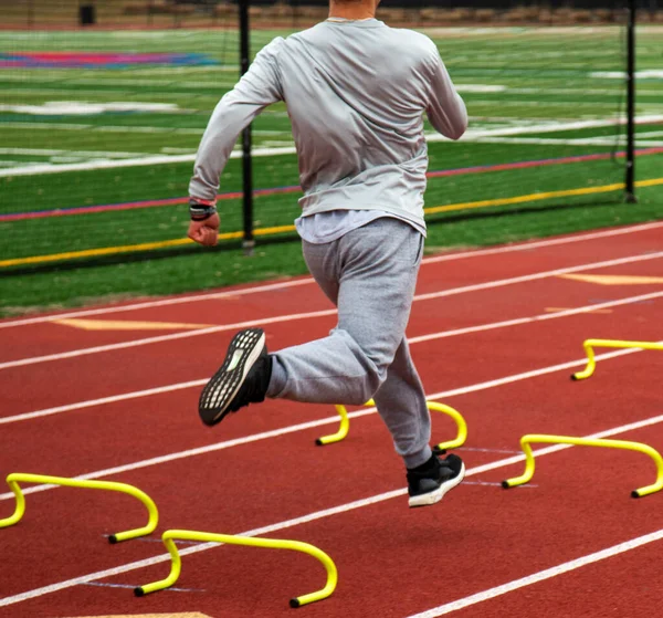 Rear View High School Boy Running Fast Six Inch Plastic — Stock Photo, Image