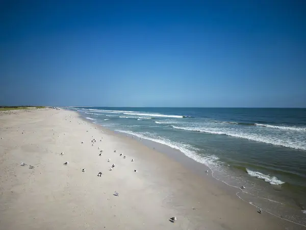 Drone Utsikt Över Sand Och Vatten Tittar Österut Gilgo Beach — Stockfoto