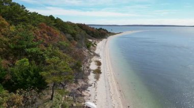 Long Island 'daki Nassau Point sahiline batıdaki bir İHA' dan bakıyorum..