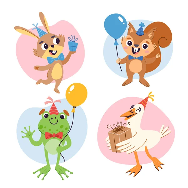 Urodzinowe Zwierzę Kreskówka Cute Zwierząt Prezentów Balony Kapelusze Party Kolorowe — Wektor stockowy