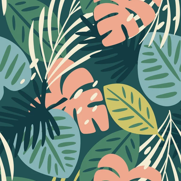 Tropical Leaves Seamless Pattern Repeat Pattern Abstract Green Tropical Leaves — Stock Vector