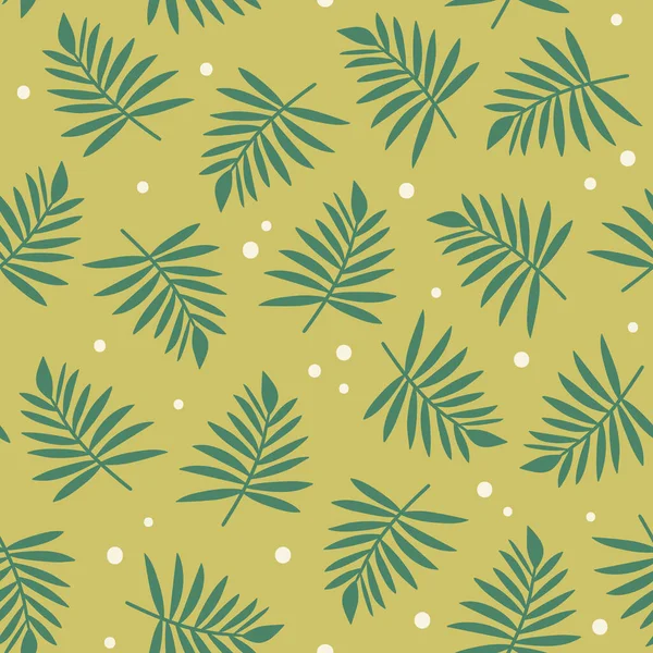 緑はシームレスなパターンを残します 緑の背景にヤシの葉でパターンを繰り返します 正方形のデザイン ベクターイラスト — ストックベクタ