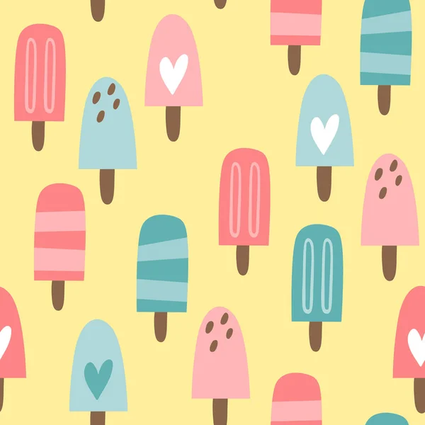 Popsicle Zökkenőmentes Minta Sárga Alapon Izolált Jégkrémek Négyzet Ismétlődő Minta — Stock Vector