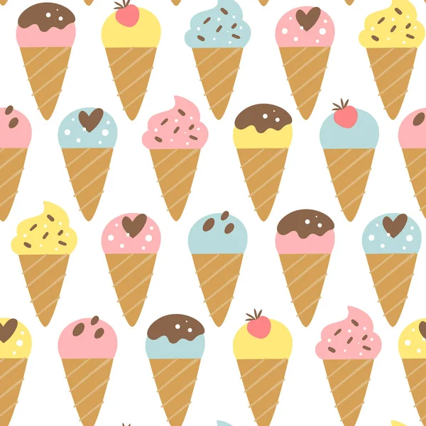 精美的冰淇淋呈无缝花纹 配以不同的配料和甜蜜的装饰 正方形重复图案设计 矢量说明 — 图库矢量图片