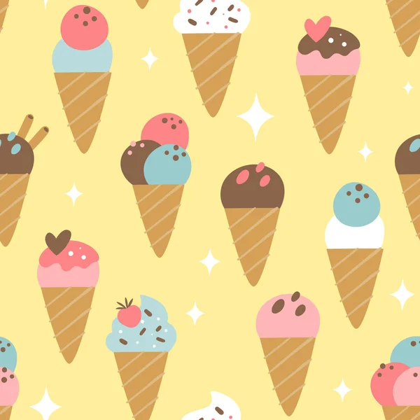 精美的冰淇淋呈无缝花纹 顶部不同 装饰甜美 背景粉红色 正方形重复图案设计 矢量说明 — 图库矢量图片