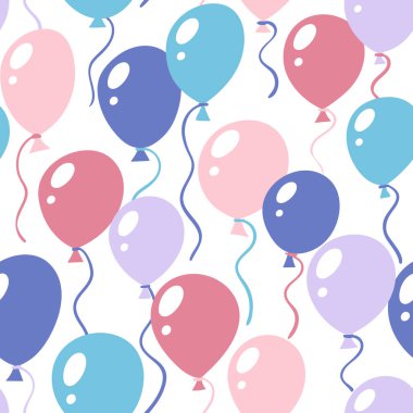 Balon pürüzsüz desen. Beyaz arka planda yüzen balonlar olan renkli parti tekrarı. Vektör illüstrasyonu.