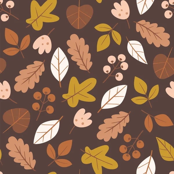季節の葉シームレスパターン 暖かい森の色パレット 正方形の繰り返しパターンデザイン ベクターイラスト — ストックベクタ