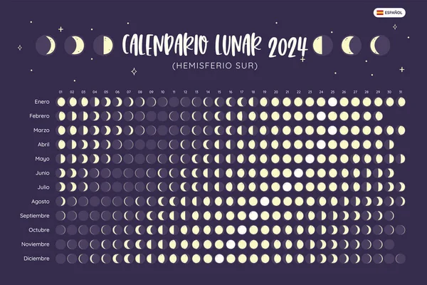 Calendario 2024 Fases Lunares Previstas Desde Hemisferio Sur Texto Español Ilustraciones De Stock Sin Royalties Gratis