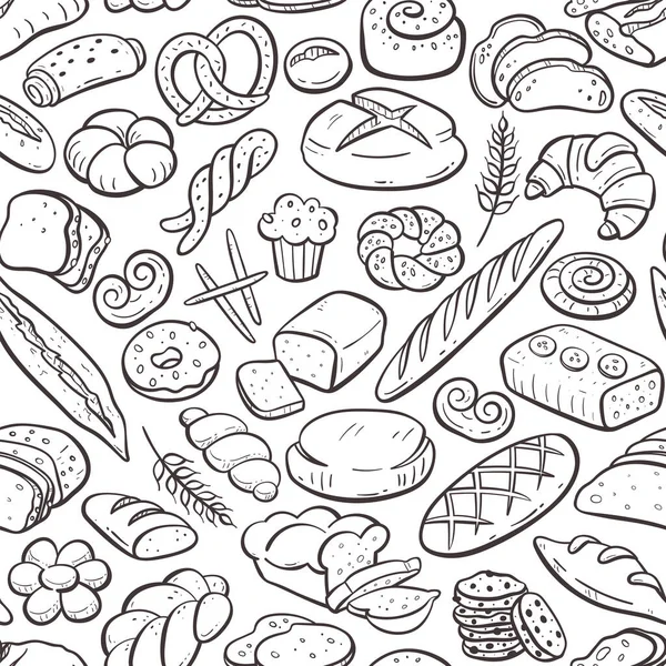 Pan Productos Panadería Patrón Sin Costuras Ilustración Garabatos Dibujada Mano Gráficos Vectoriales