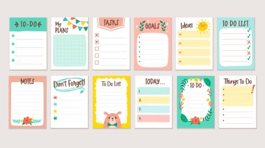 Güzel el çizimi notlar, takvimler, planlamacılar ve günlükler için mükemmel. Yapılacaklar listesi tasarımları, hatırlatıcılar, hedefler, fikirler... Elle çizilmiş vektör ögeleri.