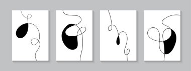 Bir çizgi minimalist dekoratif vektör posterleri, duvar resimleri, kapaklar. İç dekorasyonlar için yaratıcı soyut çağdaş resimler