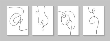 Bir çizgi minimalist dekoratif posterler, duvar resimleri, kapaklar. İç dekorasyonlar için yaratıcı soyut vektör resimleri