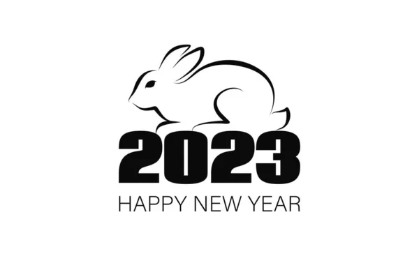 Feliz Año Nuevo 2023 Tarjeta Felicitación Gráfica Vectorial Con Conejo — Vector de stock