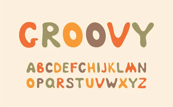 Retro Groovy Schrift Vector Hipster 70Er Jahre Stil Dekorative Buchstaben — Stockvektor