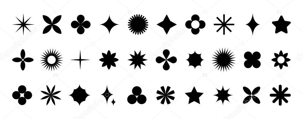 Brutalism abstract geometric shapes. Vector set of retro y2k, bauhaus minimal graphic icons, logos, design elements