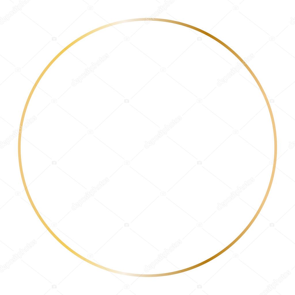 Golden circle frame. Vector outline thin round aesthetic geometric shine border for invitations design