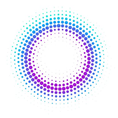 Yarı ton efekti noktalı renkli gradyan çerçeve. İzole edilmiş vektör noktalı çember