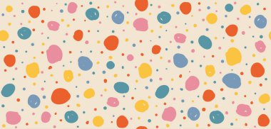 Soyut noktalar ve benekler Y2K 'nın saf ve pürüzsüz desenini çizmiş. Vektör organik karalama çemberi 70 'lerin modaya uygun tarzında benekli arkaplan