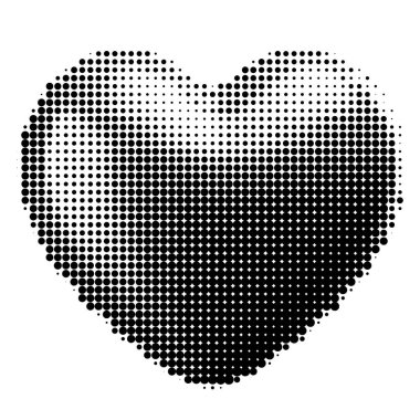 Yarım tonluk noktalı kalp şekli modaya uygun sevgililer günü retro kolajı için. Vektör desenli fotokopi efekti 3d kalp