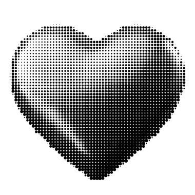 Yarım tonlu 3D kalp şekli modaya uygun sevgililer günü retro-2000 kolajı için. Vektör dokulu fotokopi efekti kalp