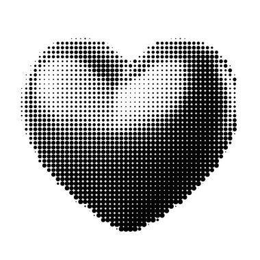 Yarım tonluk noktalı kalp şekli modaya uygun sevgililer günü retro kolajı için. Vektör desenli fotokopi efekti 3d kalp