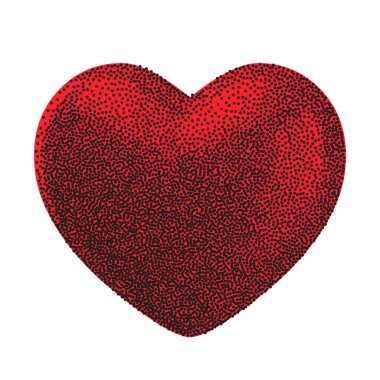 Y2k kolajlar için noktalı kırmızı kalp şekli. Vektör desenli fotokopi efekti 3B kalp