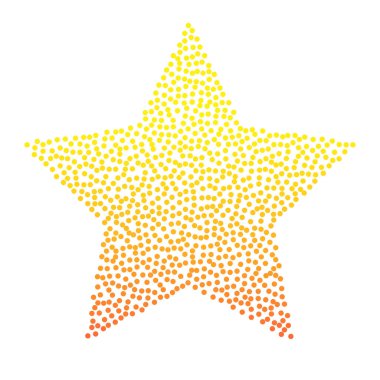 Noktalı sarı benekli yıldız şekli. Vektör tanecikli gürültü desenli yıldız işareti tasarım elementi